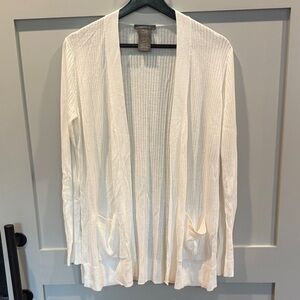 Matty M Cream Open-Front Ribbed Cardigan